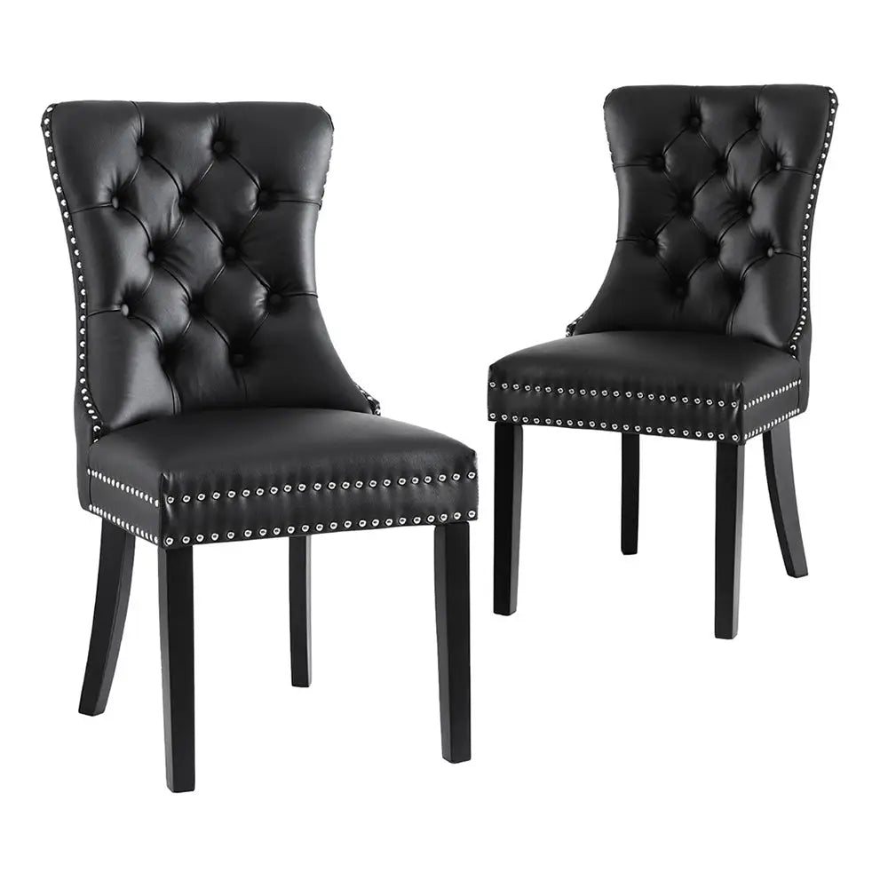 1 Set of 2 Artiss Dining Chairs Black Leather - Furniture > Dining > Kitchen & Dining Chairs
