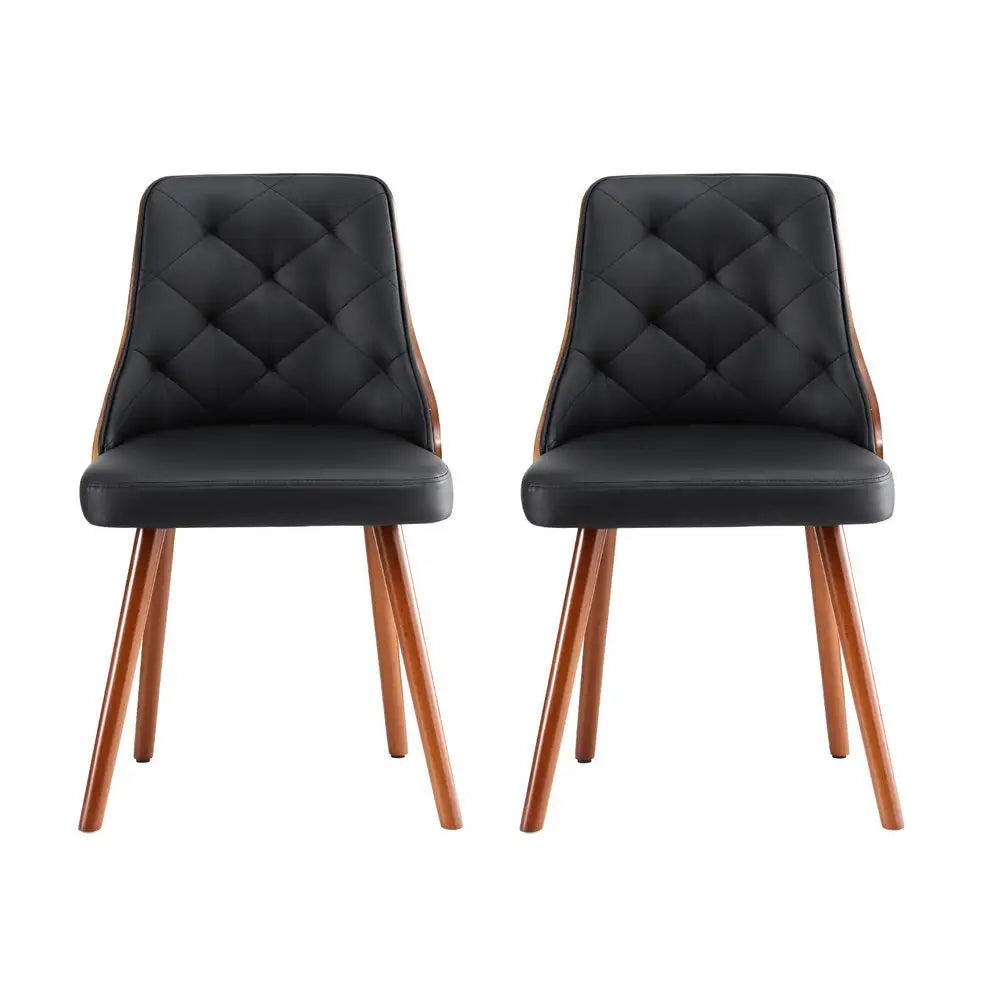 1 Set of 2 Artiss Dining Chairs Black PU - Furniture > Dining > Kitchen & Dining Chairs