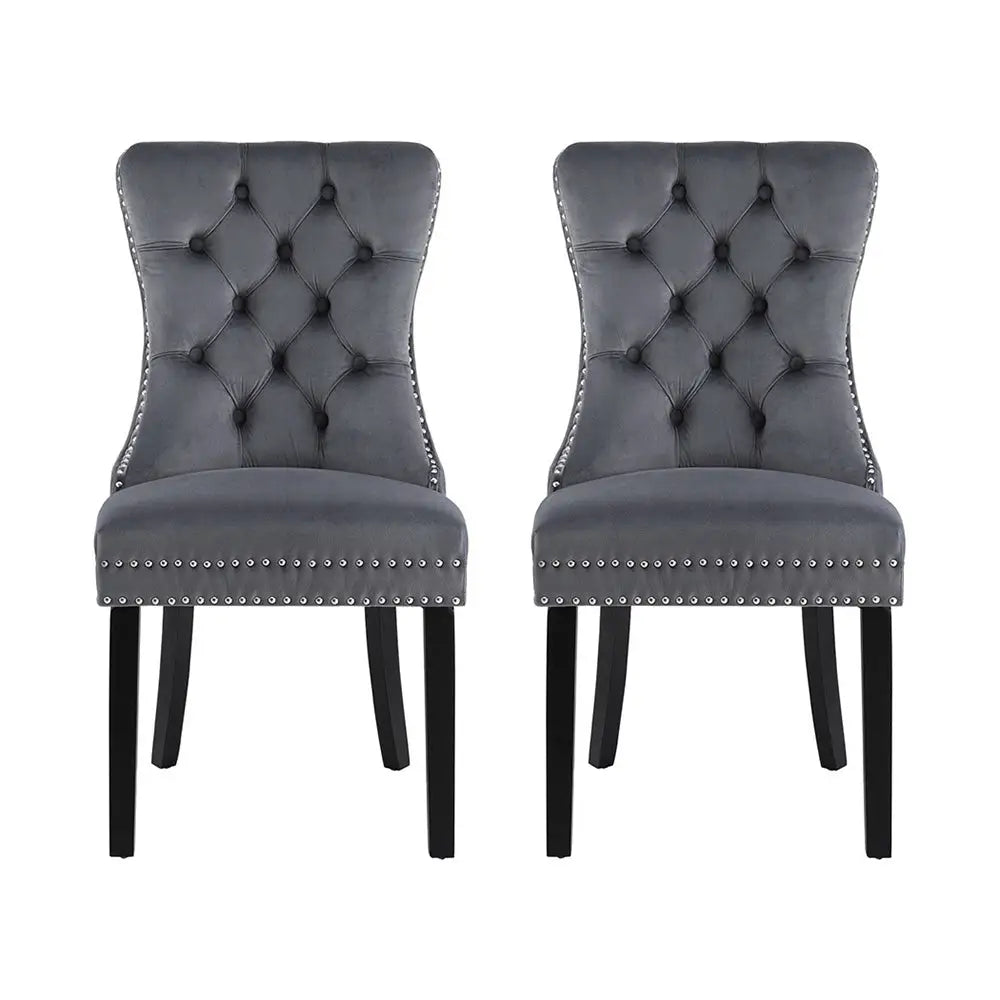 1 Set of 2 Artiss Dining Chairs Grey Velvet - Furniture > Dining > Kitchen & Dining Chairs