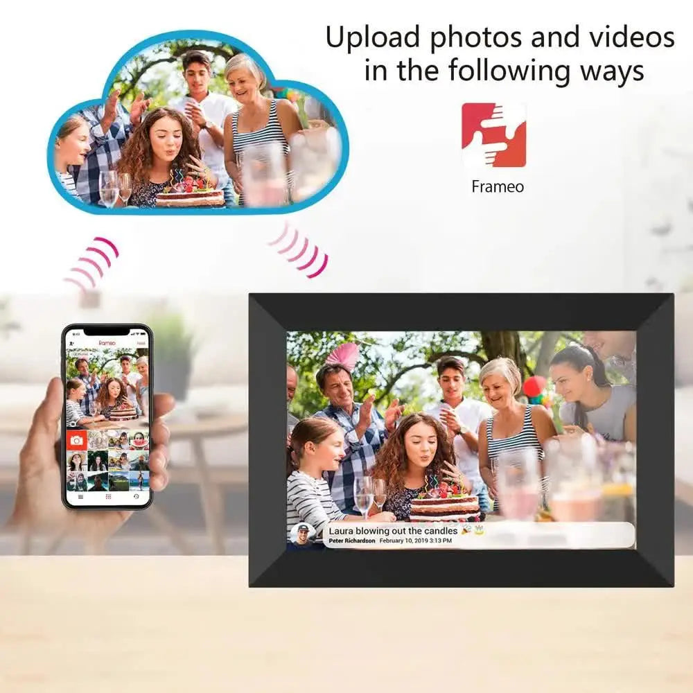 10.1-Inch Wooden Frame WiFi Digital Photo Frame - 16GB Storage IPS Touchscreen App Remote Sharing - Home & Garden >
