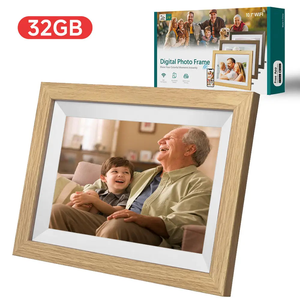 10.1-Inch Wooden Frame WiFi Digital Photo Frame - 32GB Storage IPS Touchscreen App Remote Sharing - Home & Garden >