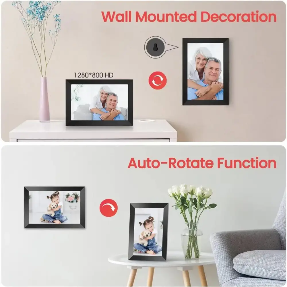 10.1-Inch Wooden Frame WiFi Digital Photo Frame - 32GB Storage IPS Touchscreen App Remote Sharing - Home & Garden >