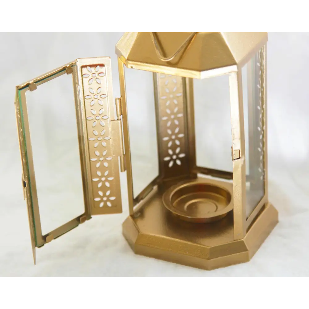 10 Pack of Gold Metal Miners Lantern Summer Xmas Wedding Home Party Room Balconey Deck Decoration 21cm Tealight Candle