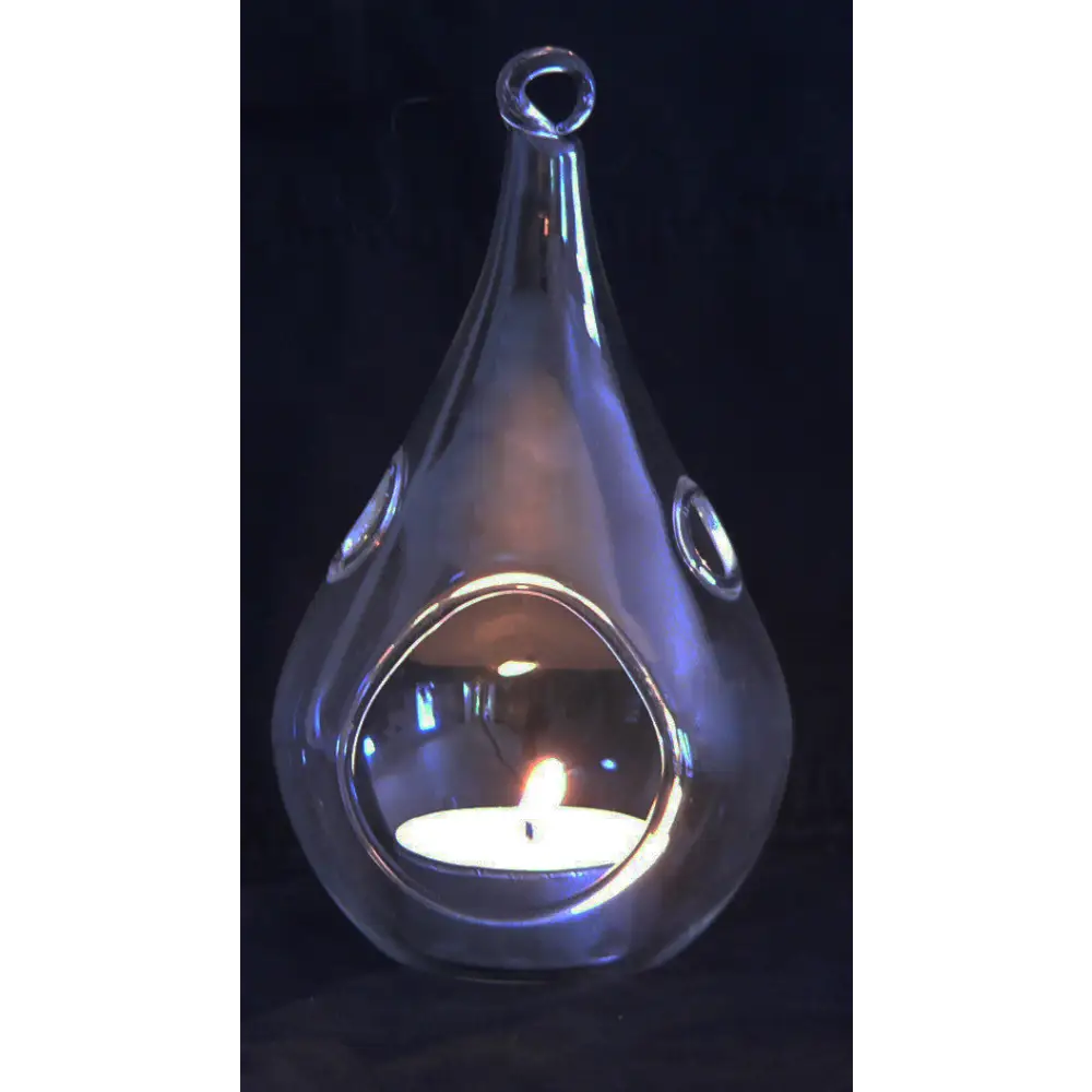 10 Pack of Hanging Clear Glass Tealight Candle Holder Tear Drop Pear Hour Glass Shape - 20cm High Terrarium Plant Mini