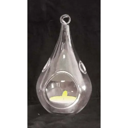 10 Pack of Hanging Clear Glass Tealight Candle Holder Tear Drop Pear Hour Glass Shape - 20cm High Terrarium Plant Mini