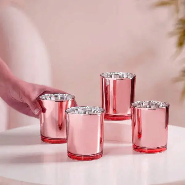 10 Pack Rose Gold Pink Votive Tealight Candle Holders Valentines Day Mercury Wedding Decor Glass Candlestick Party