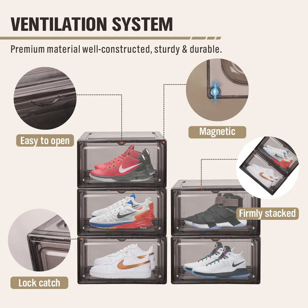10 Piece Premium Acrylic Shoe Box Sneaker Display Storage Case Boxes Magnetic Door Au - Furniture > Living Room > Shoe