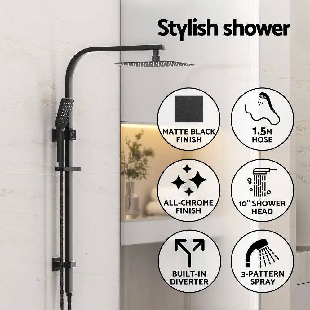 10’’ Rain Shower Head Set Handheld Square High Pressure Black - Furniture > Bathroom > Shower Heads & Screens