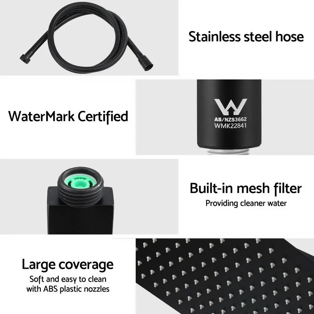 10’’ Rain Shower Head Set Handheld Square High Pressure Black - Furniture > Bathroom > Shower Heads & Screens