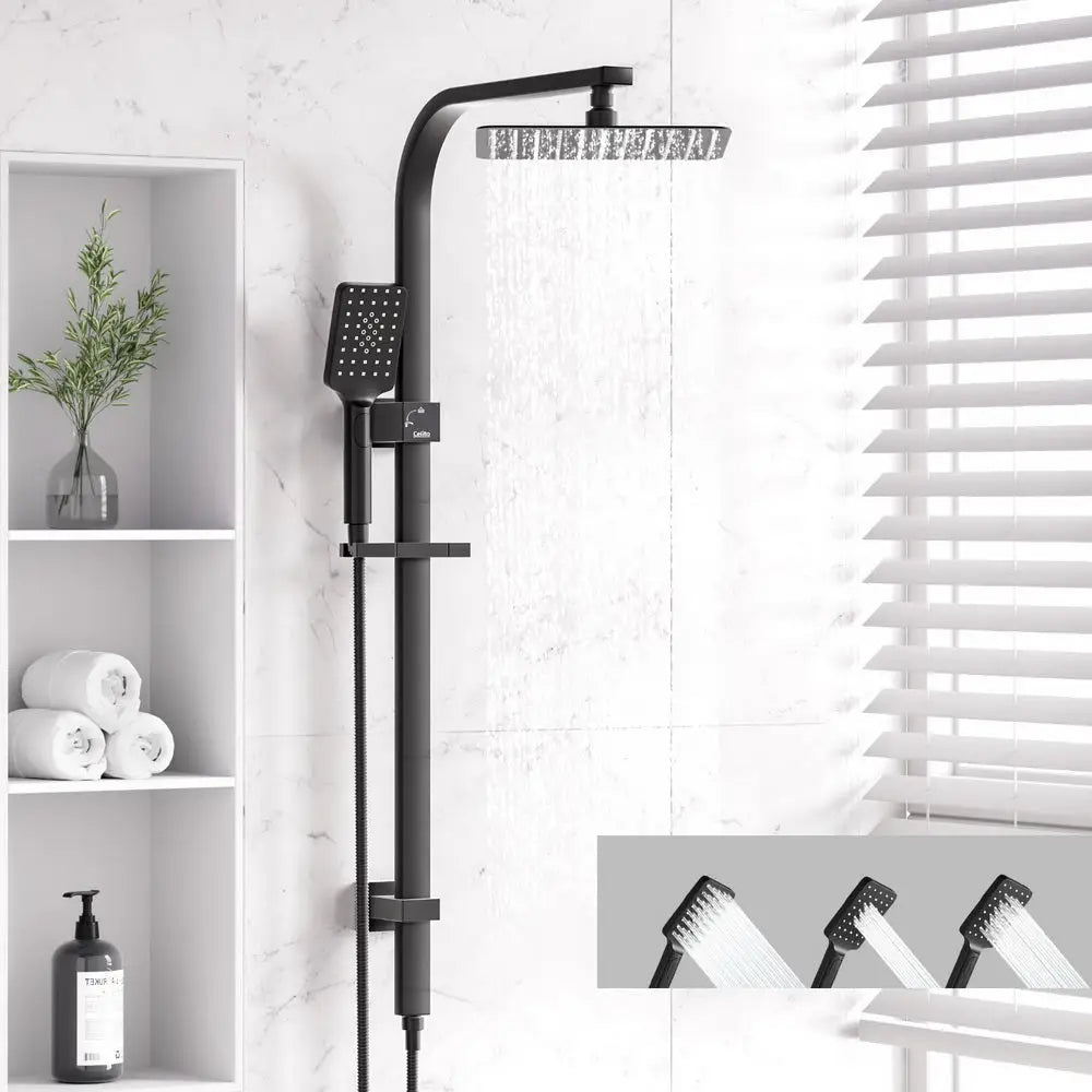 10’’ Rain Shower Head Set Handheld Square High Pressure Black - Furniture > Bathroom > Shower Heads & Screens