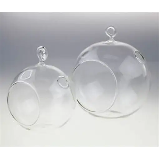 10 x Hanging Clear Glass Ball Tealight Candle Holder - 8cm Diameter / High - Wedding Globe Decoration Terrarium