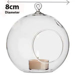 10 x Hanging Clear Glass Ball Tealight Candle Holder - 8cm Diameter / High - Wedding Globe Decoration Terrarium