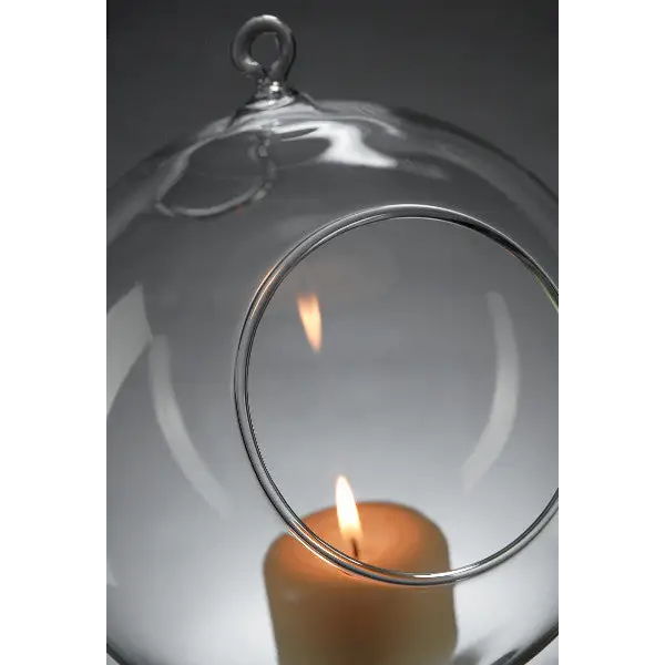 10 x Hanging Clear Glass Ball Tealight Candle Holder - 8cm Diameter / High - Wedding Globe Decoration Terrarium