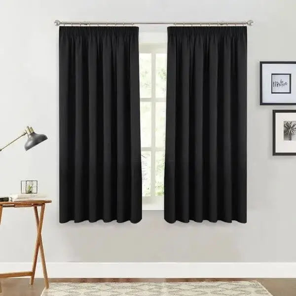 100% Blockout Curtain 137x160cm PINCH PLEAT Blackout High Level Fabric Black - Home & Garden > Curtains > Curtains &