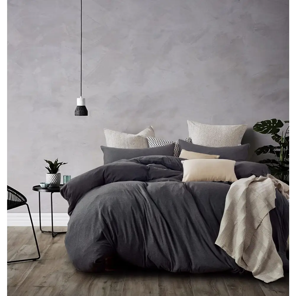 100% Jersey Cotton Quilt Cover Set - Black Marble - Single - Home & Garden > Bedding > Quilts & Duvets