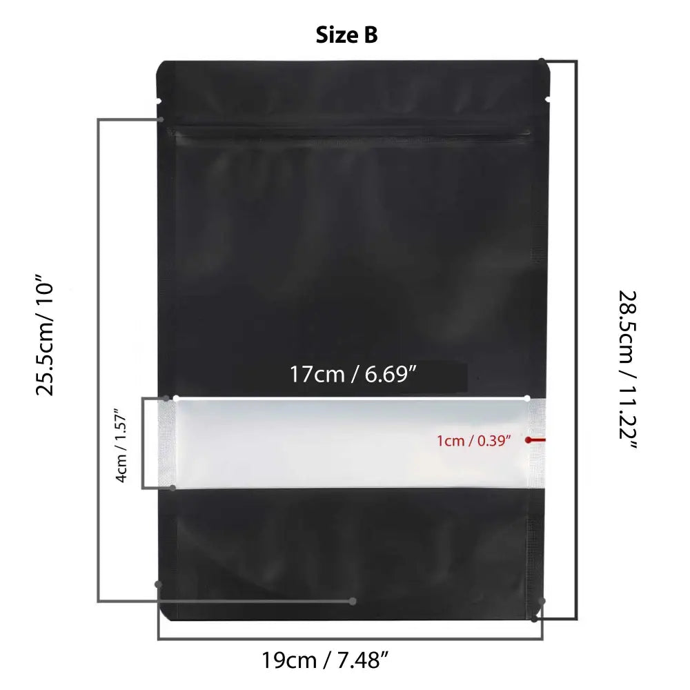 100 Resealable Mylar Stand Up Bags 28.5x19cm - Black Food Packaging Zip Pouch - Home & Garden > Kitchenware