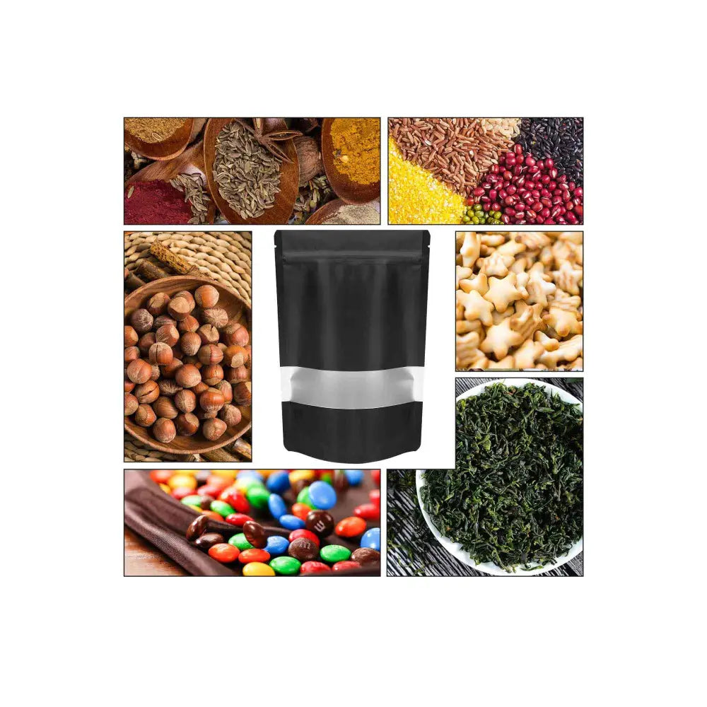 100 Resealable Mylar Stand Up Bags 29.5x22cm - Black Food Packaging Zip Pouch - Home & Garden > Kitchenware
