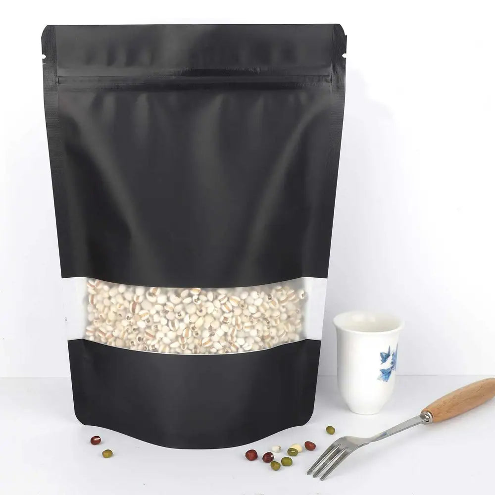 100 Resealable Mylar Stand Up Bags 29.5x22cm - Black Food Packaging Zip Pouch - Home & Garden > Kitchenware