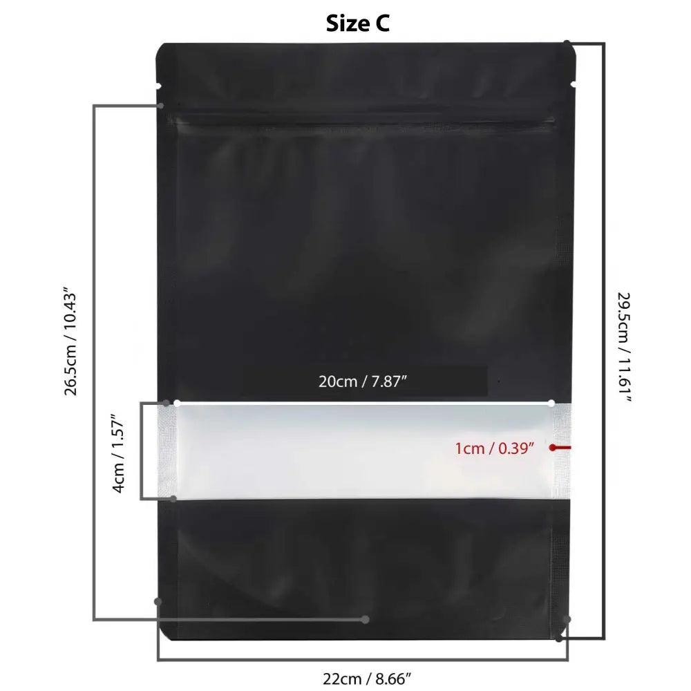 100 Resealable Mylar Stand Up Bags 29.5x22cm - Black Food Packaging Zip Pouch - Home & Garden > Kitchenware