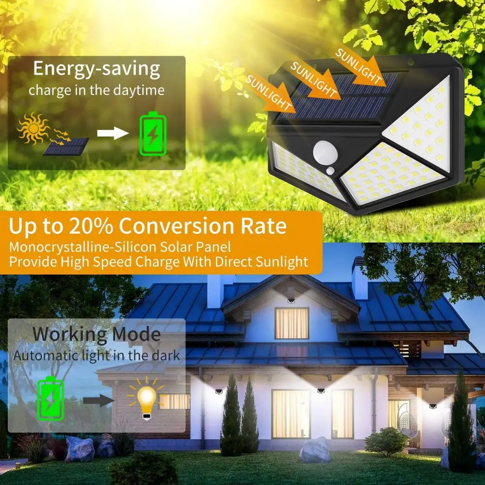 100 Waterproof LED Motion Sensor Solar Security Lights Outdoor (2pack) - Home & Garden > Garden Lights