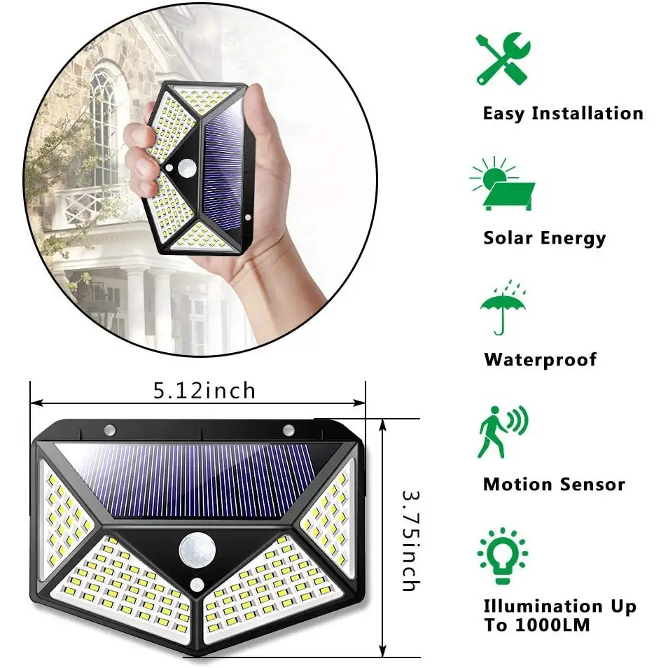 100 Waterproof LED Motion Sensor Solar Security Lights Outdoor (2pack) - Home & Garden > Garden Lights