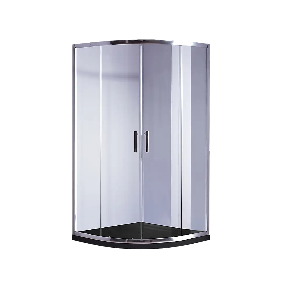 100 x 100cm Chrome Rounded Sliding 6mm Curved Shower Screen with Black Base - Furniture > Bathroom > Shower Heads &