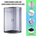 100 x 100cm Chrome Rounded Sliding 6mm Curved Shower Screen with Black Base - Furniture > Bathroom > Shower Heads &