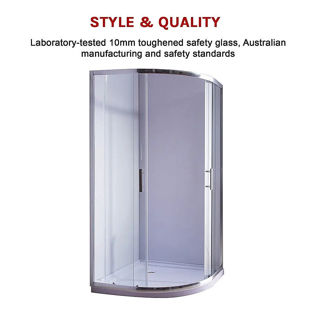 100 x 100cm Rounded Sliding 6mm Curved Shower Screen with Base in Chrome - Furniture > Bathroom > Shower Heads & Screens