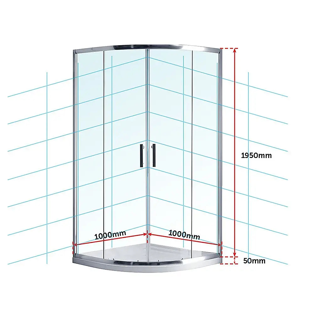 100 x 100cm Rounded Sliding 6mm Curved Shower Screen with Base in Chrome - Furniture > Bathroom > Shower Heads & Screens
