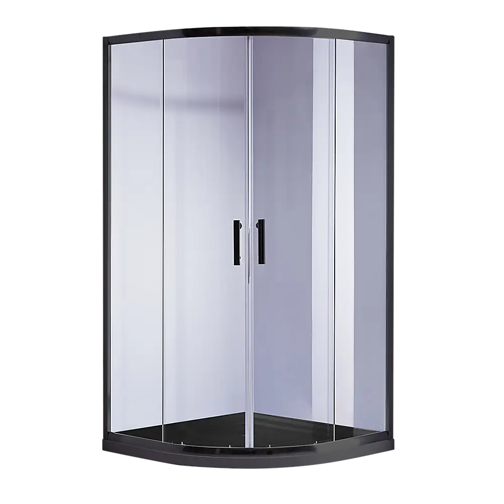 100 x 100cm Rounded Sliding 6mm Curved Shower Screen with Base in Black - Furniture > Bathroom > Shower Heads & Screens