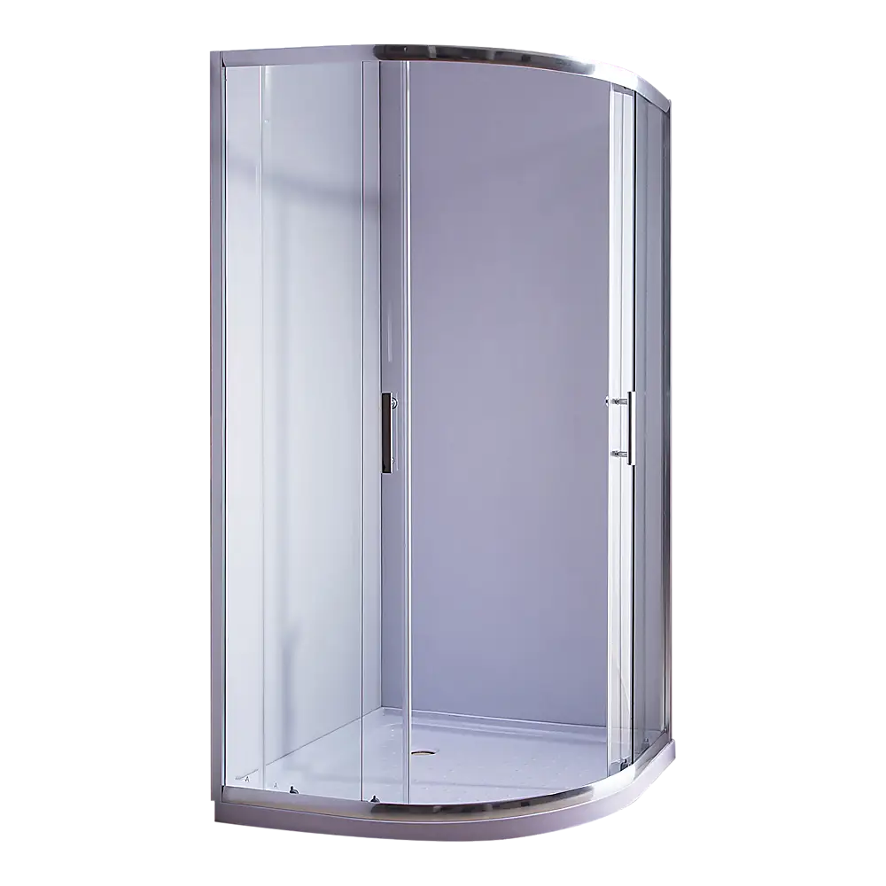 100 x 100cm Rounded Sliding 6mm Curved Shower Screen with Base in Chrome - Furniture > Bathroom > Shower Heads & Screens