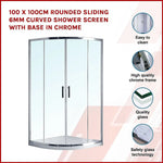 100 x 100cm Rounded Sliding 6mm Curved Shower Screen with Base in Chrome - Furniture > Bathroom > Shower Heads & Screens