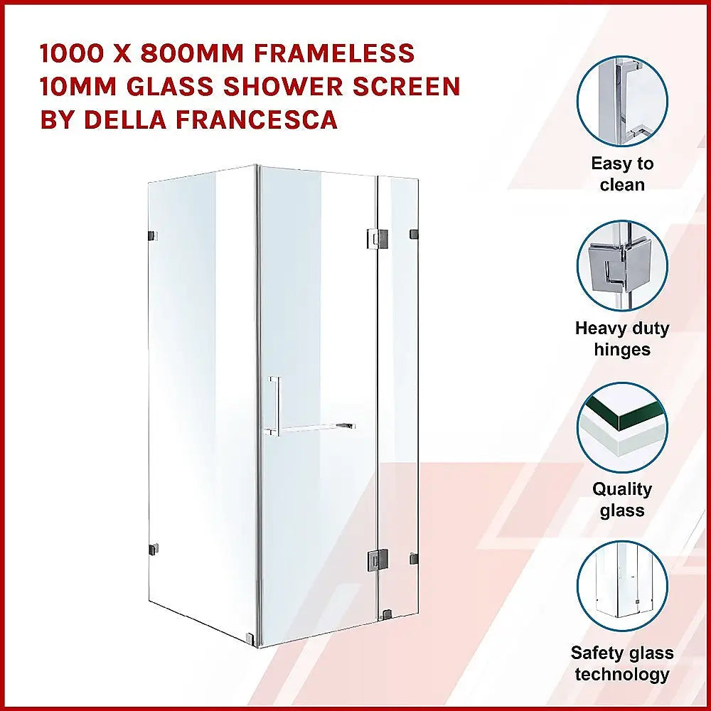 1000 x 800mm Frameless 10mm Glass Shower Screen By Della Francesca - Furniture > Bathroom > Shower Heads & Screens