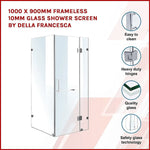 1000 x 900mm Frameless 10mm Glass Shower Screen By Della Francesca - Furniture > Bathroom > Shower Heads & Screens
