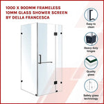 1000 x 900mm Frameless 10mm Glass Shower Screen By Della Francesca - Furniture > Bathroom > Shower Heads & Screens