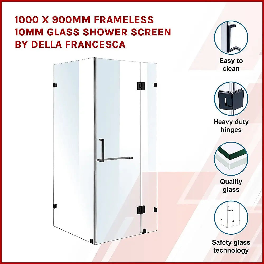 1000 x 900mm Frameless 10mm Glass Shower Screen By Della Francesca - Furniture > Bathroom > Shower Heads & Screens