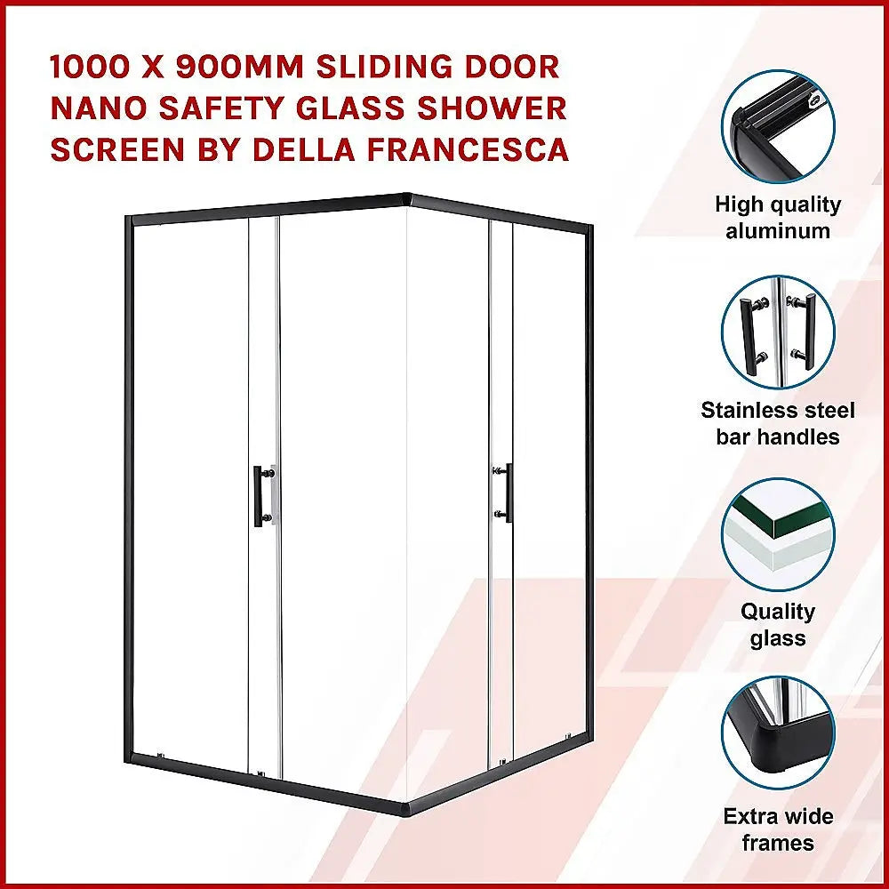1000 x 900mm Sliding Door Nano Safety Glass Shower Screen By Della Francesca - Furniture > Bathroom > Shower Heads &