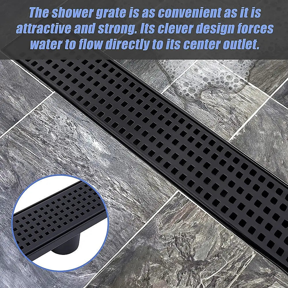 1000mm Bathroom Shower Black Grate Drain w/Centre outlet Floor Waste Square Pattern - Home & Garden > DIY > Kitchen &