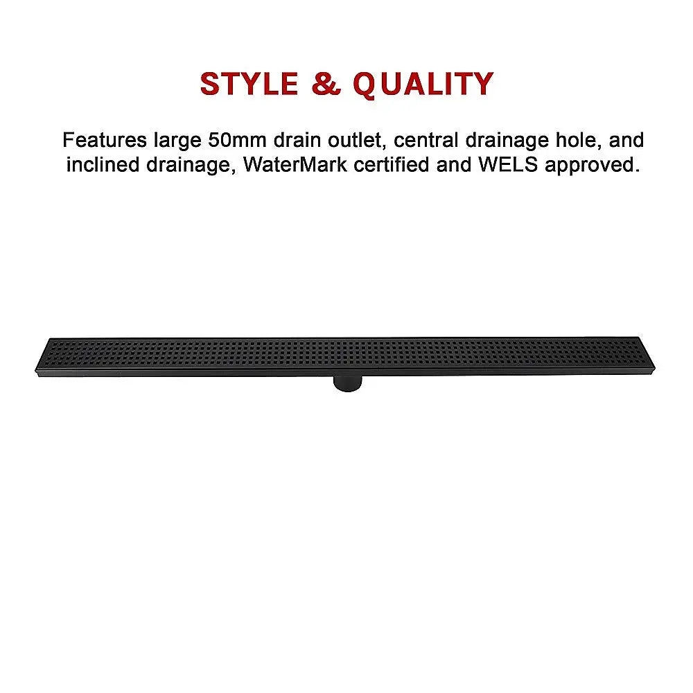 1000mm Bathroom Shower Black Grate Drain w/Centre outlet Floor Waste Square Pattern - Home & Garden > DIY > Kitchen &