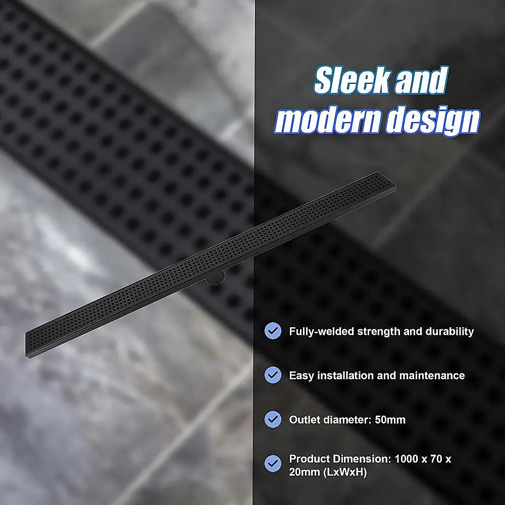 1000mm Bathroom Shower Black Grate Drain w/Centre outlet Floor Waste Square Pattern - Home & Garden > DIY > Kitchen &