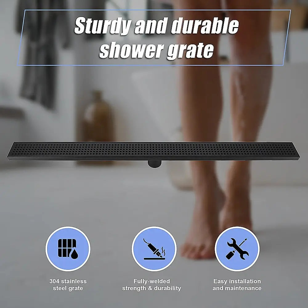 1000mm Bathroom Shower Black Grate Drain w/Centre outlet Floor Waste Square Pattern - Home & Garden > DIY > Kitchen &