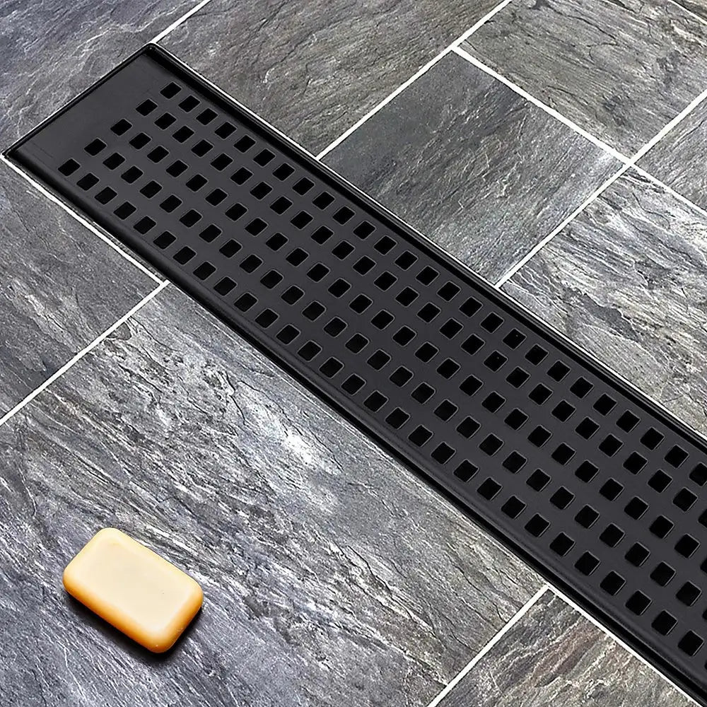 1000mm Bathroom Shower Black Grate Drain w/Centre outlet Floor Waste Square Pattern - Home & Garden > DIY > Kitchen &
