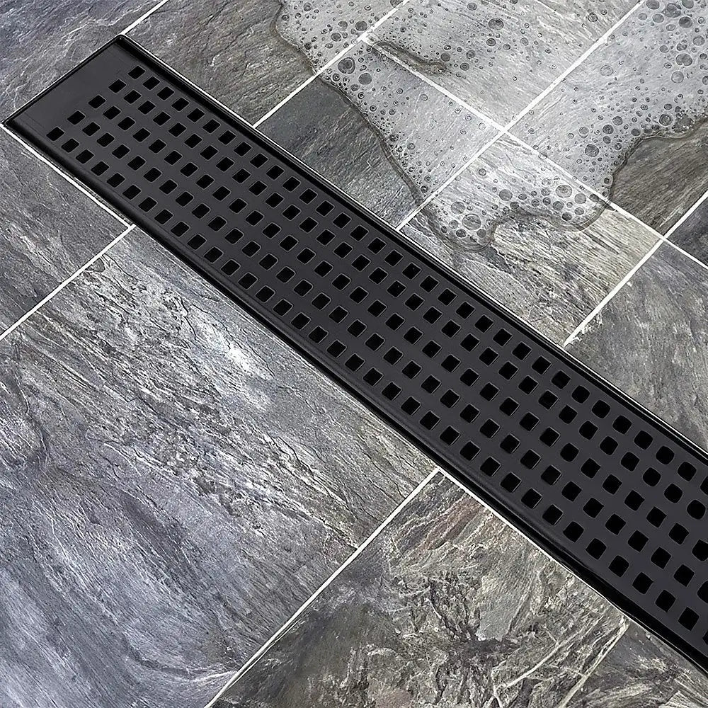 1000mm Bathroom Shower Black Grate Drain w/Centre outlet Floor Waste Square Pattern - Home & Garden > DIY > Kitchen &
