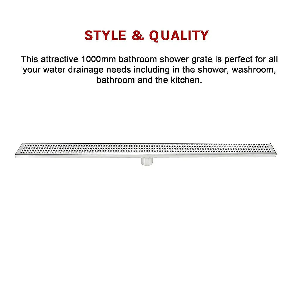 1000mm Bathroom Shower Stainless Steel Grate Drain w/Centre outlet Floor Waste Square Pattern - Home & Garden > DIY >