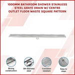 1000mm Bathroom Shower Stainless Steel Grate Drain w/Centre outlet Floor Waste Square Pattern - Home & Garden > DIY >