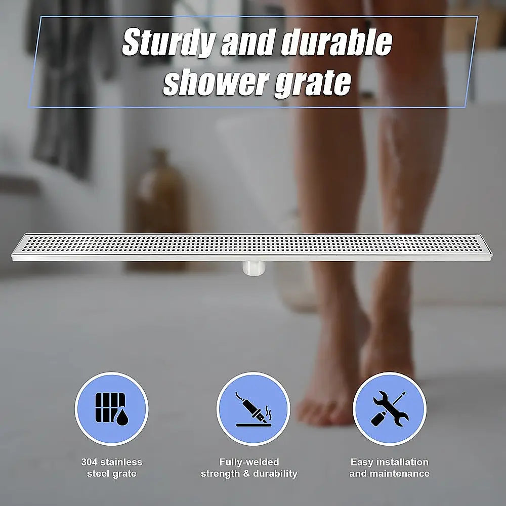 1000mm Bathroom Shower Stainless Steel Grate Drain w/Centre outlet Floor Waste Square Pattern - Home & Garden > DIY >