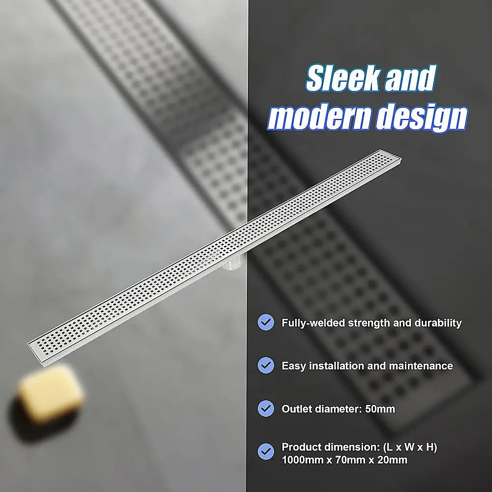 1000mm Bathroom Shower Stainless Steel Grate Drain w/Centre outlet Floor Waste Square Pattern - Home & Garden > DIY >