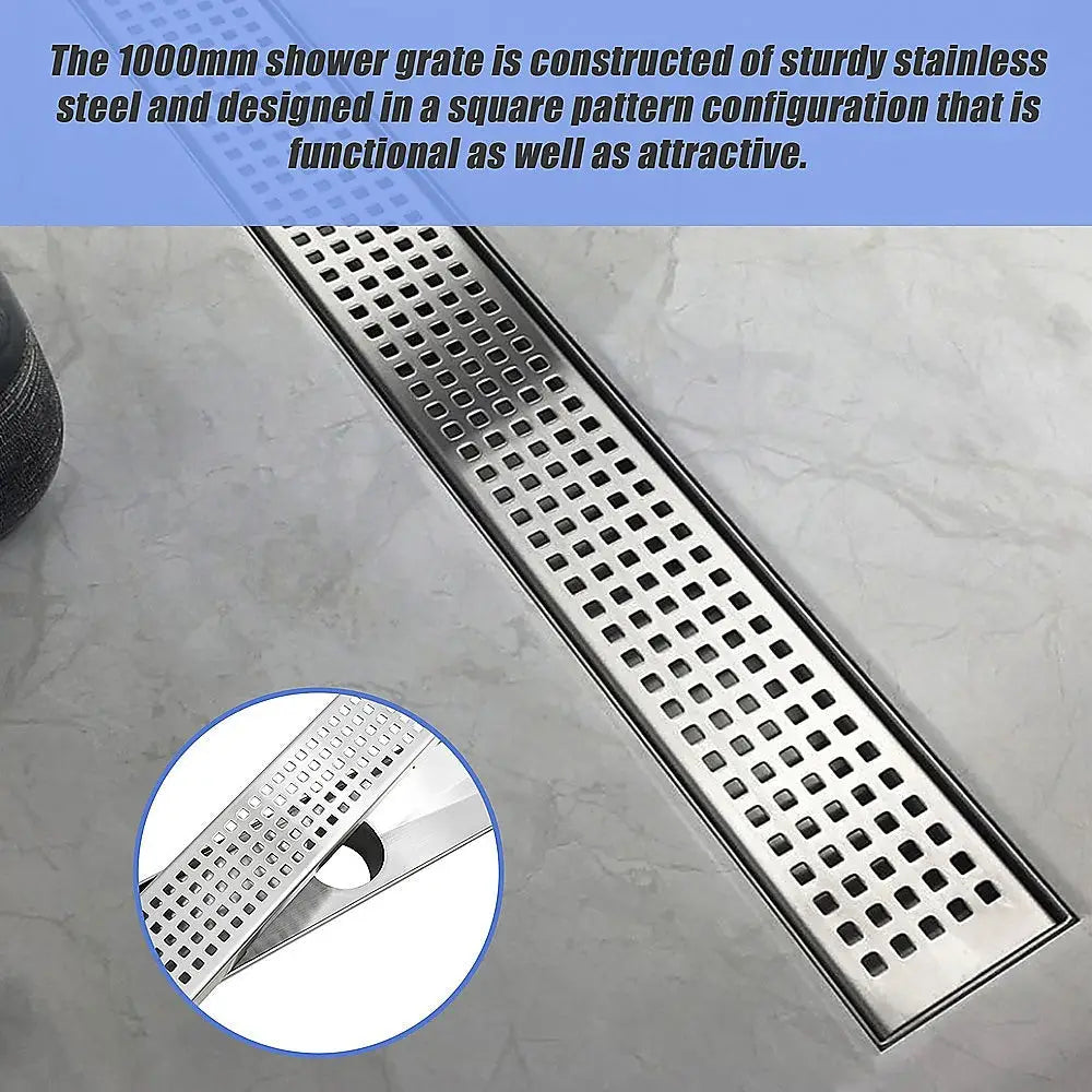 1000mm Bathroom Shower Stainless Steel Grate Drain w/Centre outlet Floor Waste Square Pattern - Home & Garden > DIY >