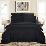 1000TC Ultra Soft Striped Super King Size Black Duvet Quilt Cover Set - Home & Garden > Bedding