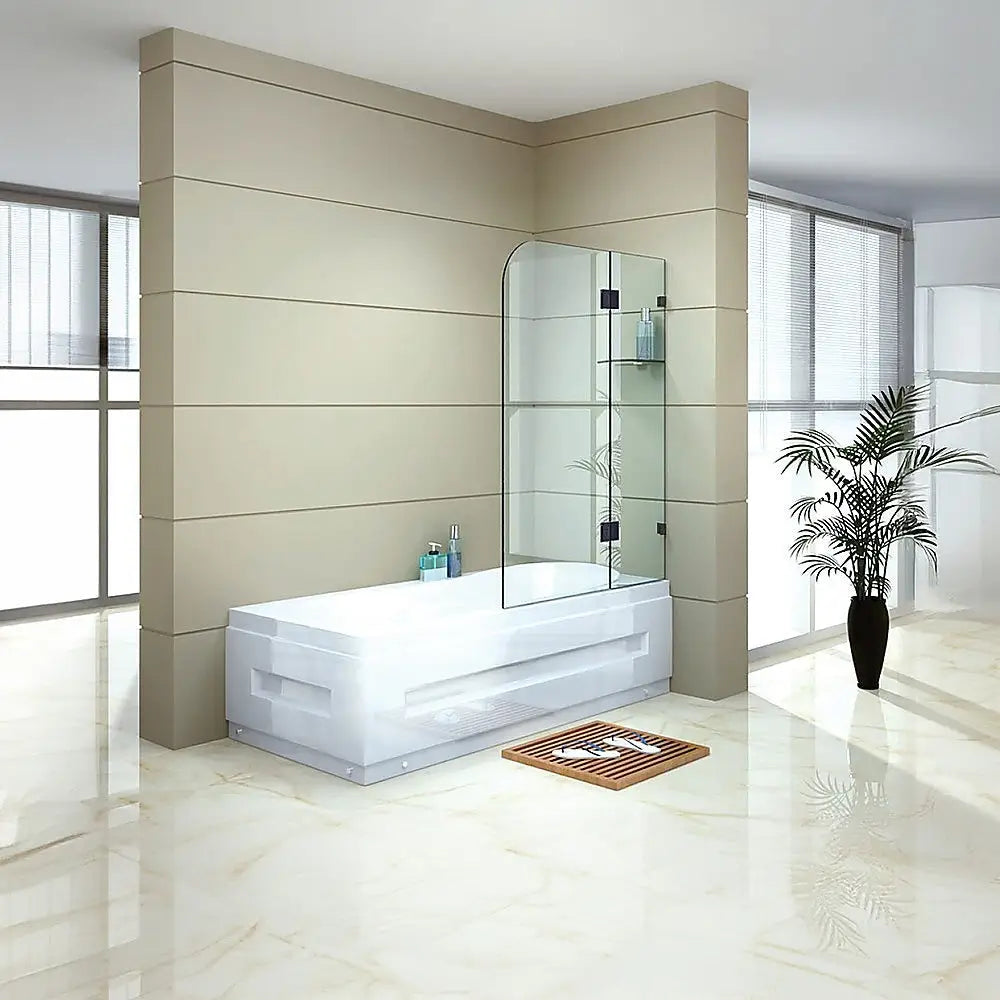 100cm Frameless Glass Bath Screen with Stainless Steel Brackets - White - Furniture > Bathroom > Shower Heads & Screens